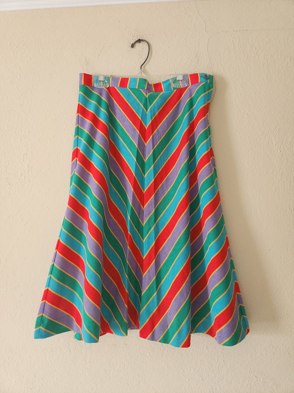 80s Deadstock Colorblock Chevron Midi Skirt - Multicolor
